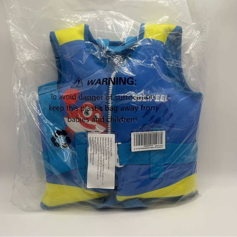 Child’s Personal Floatation Device Jacket Swim Aid Shark Crab Blue 4-6y 33-45lb